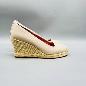 J Crew Shoes Womens 7 Beige Canvas Seville Wedge Espadrille Slip On Heels Summer